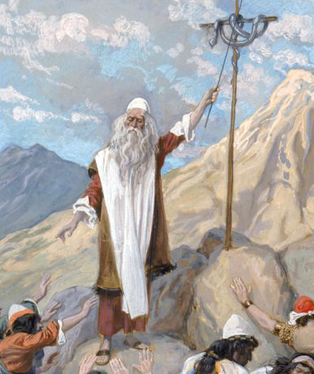 Moses lifting up the brass serpent