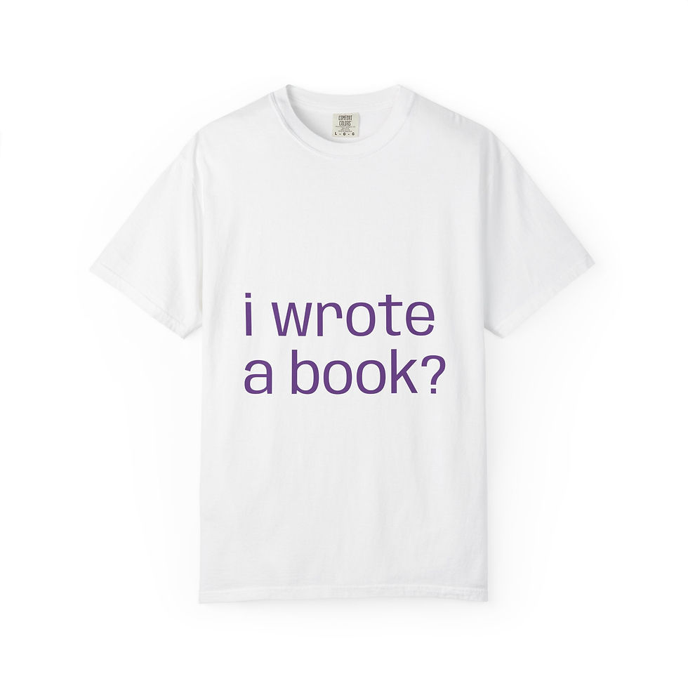 Thumbnail: T-Shirt — “i wrote a book?” Front / ALZ Fired Up! Back Alzheimer’s Awareness Tee