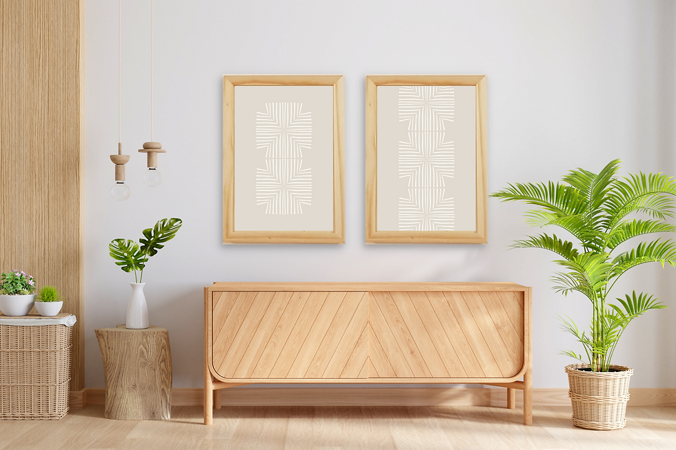 תמונה ממוזערת: סט תמונות ממוסגרות לבית בסגנון מודרני - אבסטרקט בצבעוניות קרם ולבן