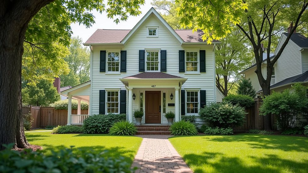 Eye-level view of a charming suburban home with a well-maintained front yard