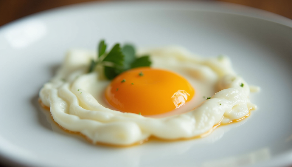 A cookegg on a white plate with parsley garnish