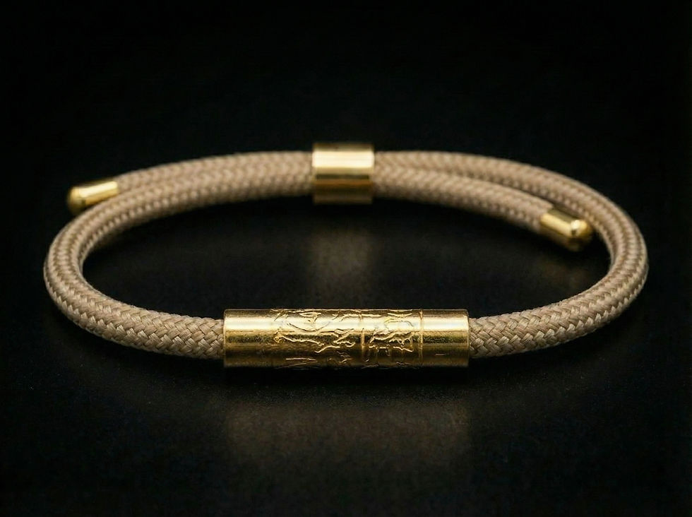 Bracelet tressé beige avec fermoir doré gravé