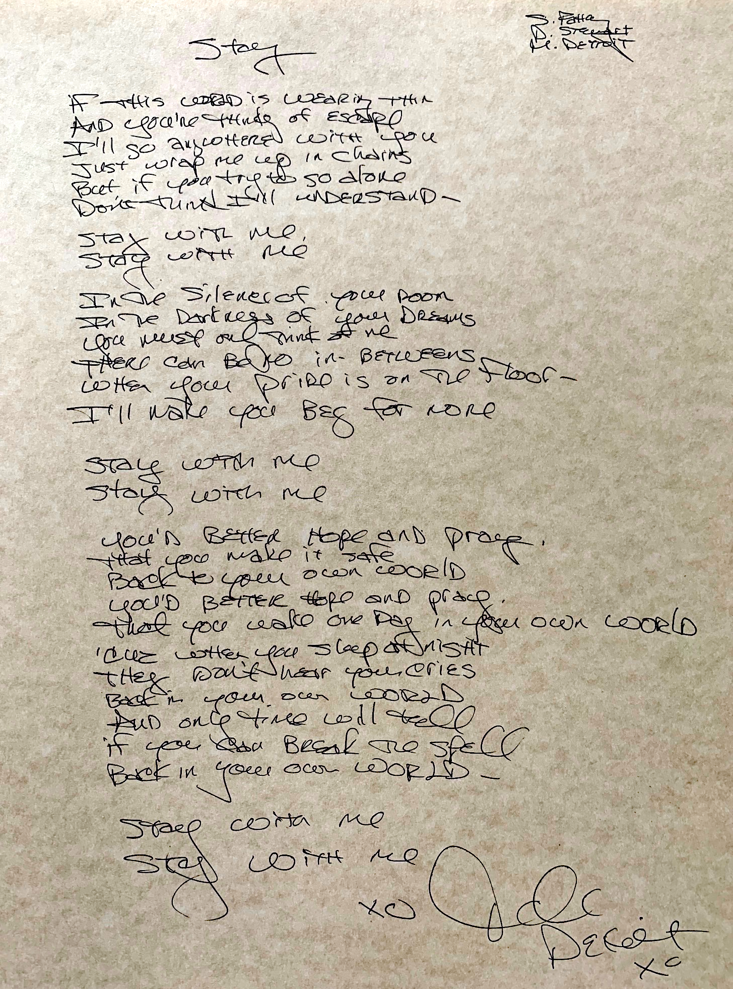 Hand Written Lyric Sheet of your favorite song.