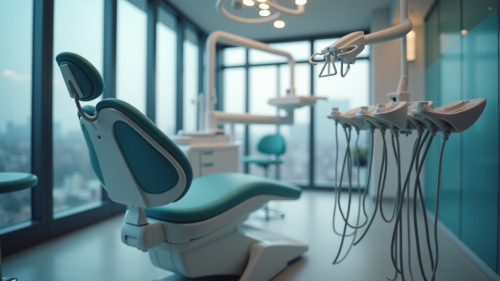 Close-up view of a modern dental chair with advanced equipment