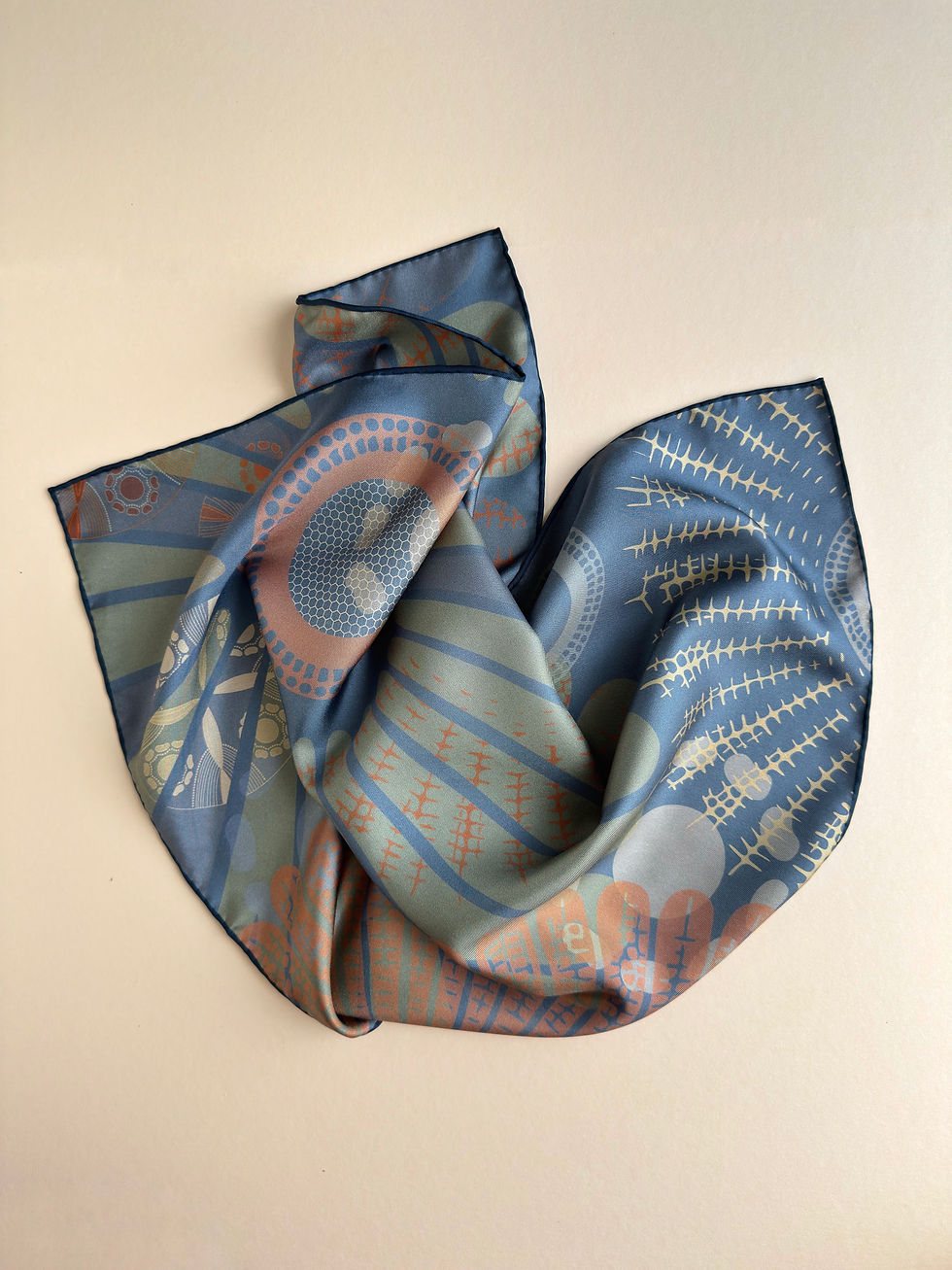 Thumbnail: Qeiwa 50cm square silk scarf muted palette