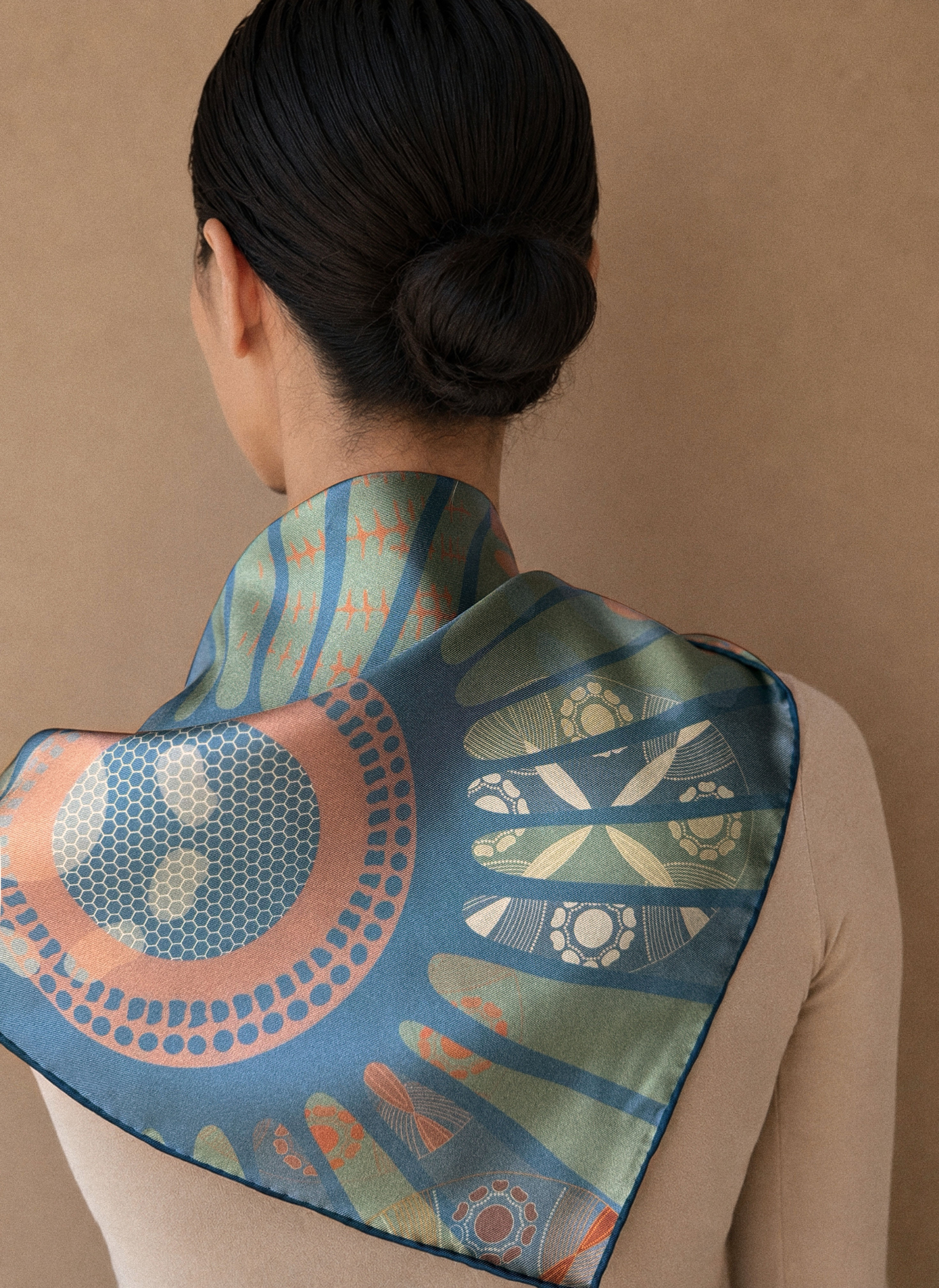 Qeiwa silk scarf in deep earth tones