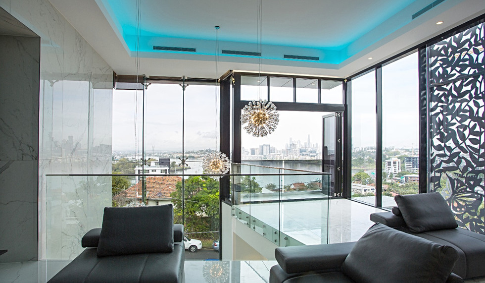 framless internal balustrading with chrome nanorail on top of glass