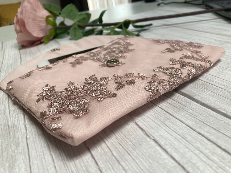Thumbnail: Dusky pink lace clutch bag for phones on special occasions or mother of the bride