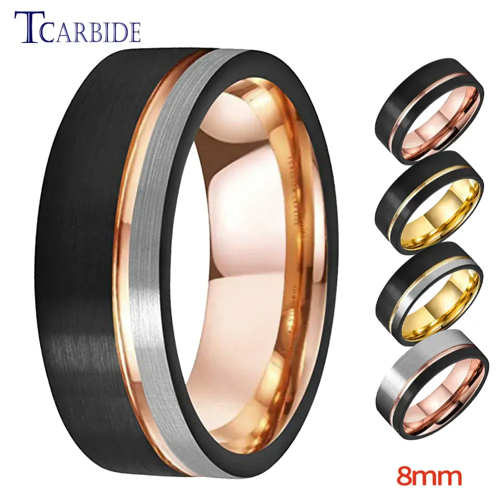 Grooved Brushed Tungsten Wedding Band Men Women Rings Fashion