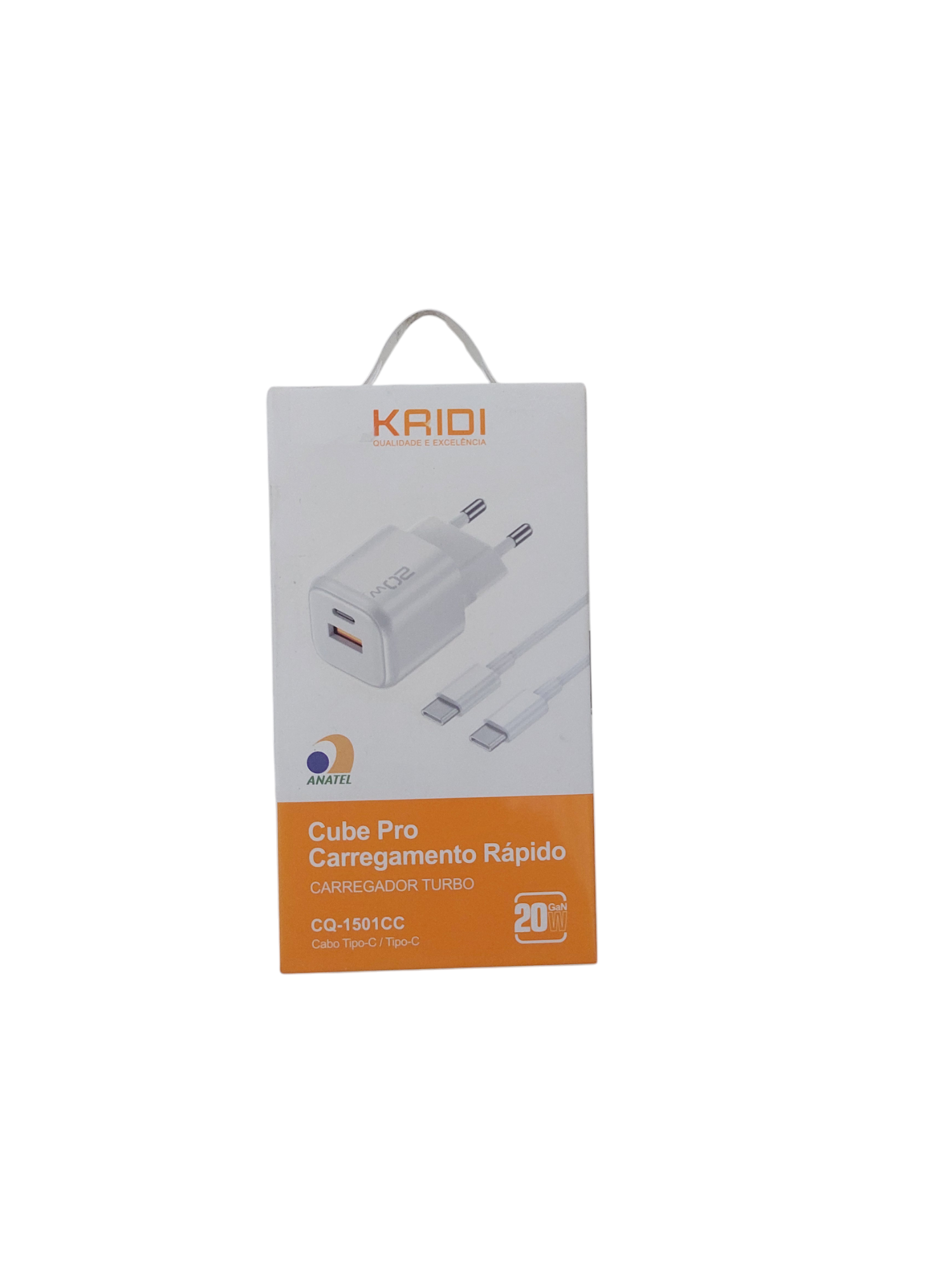 Carregador Turbo 20W / Entradas USB e Tipo C - Com Cabo Tipo-C /Tipo-C
