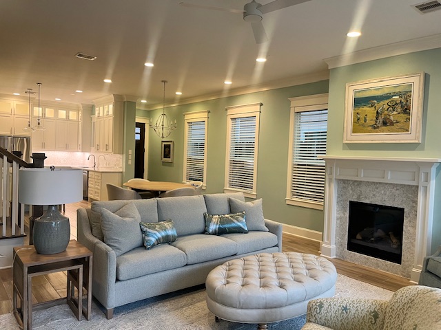 Coastal inspired living room design renovation in Houston, TX Interior designer design firm 