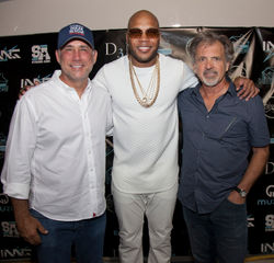 Miami Beach Mayor Phillip Levine and Bruce Orosz from ACT Productions with Flo Rida at My House Albu