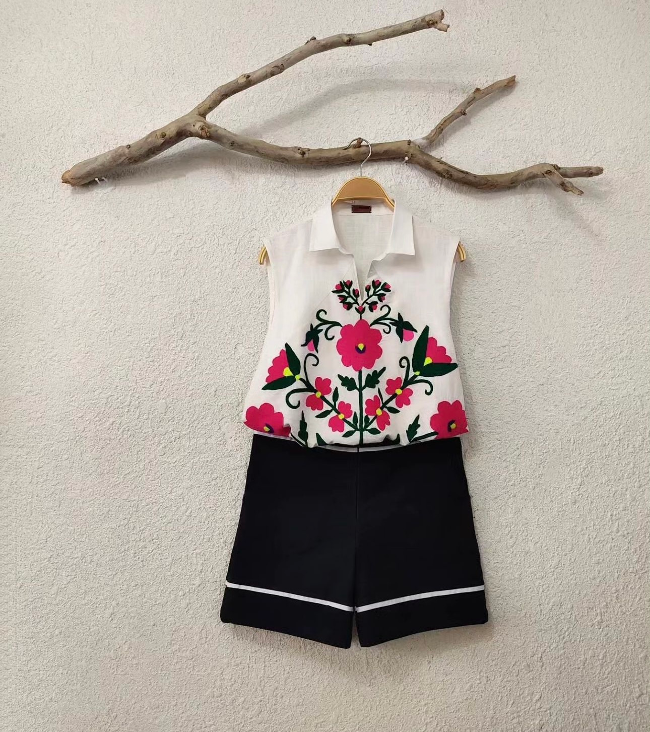 Hand-embroidered Bukhara - top and shorts set
