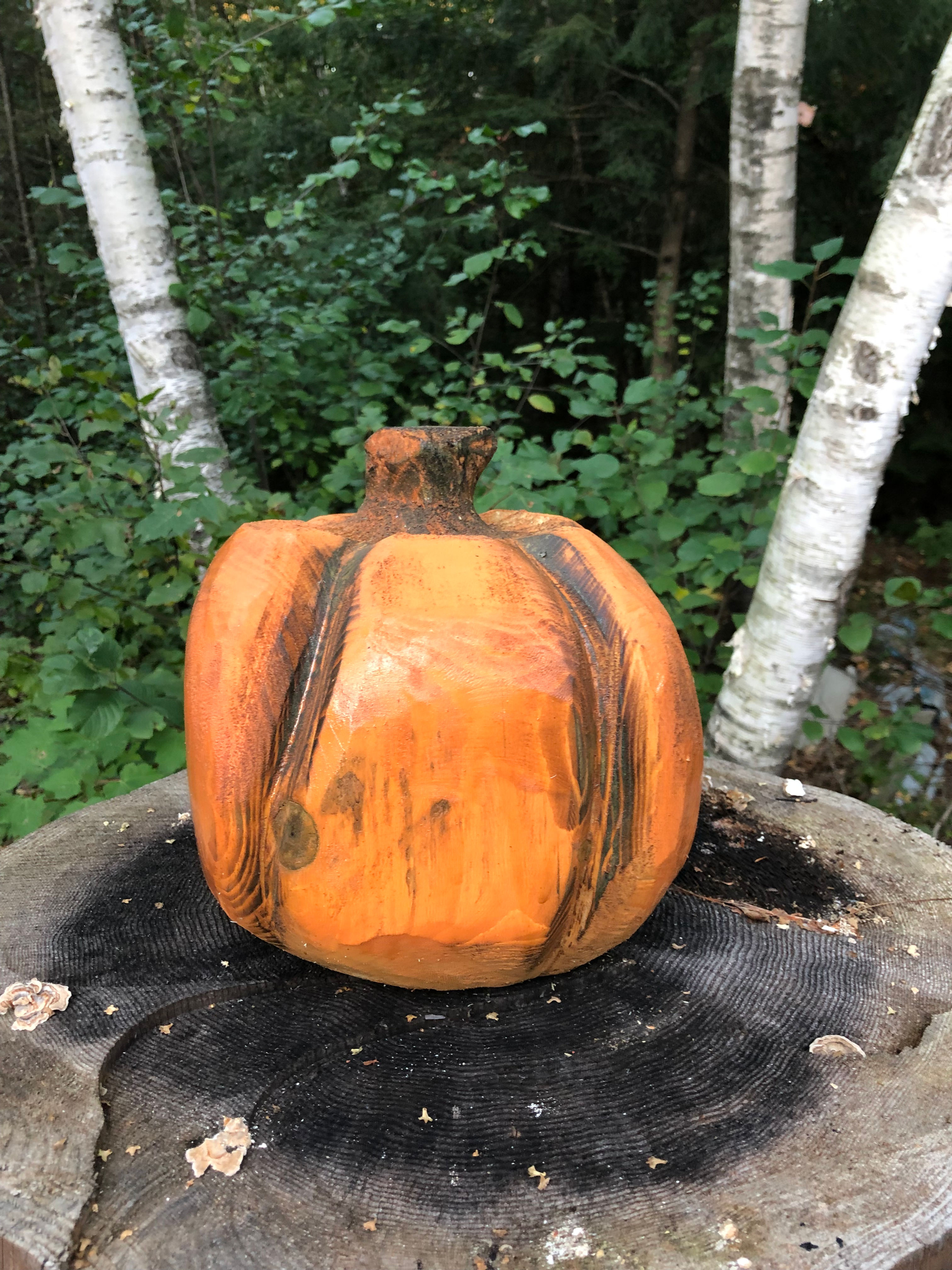 Chainsaw carved pumpkin