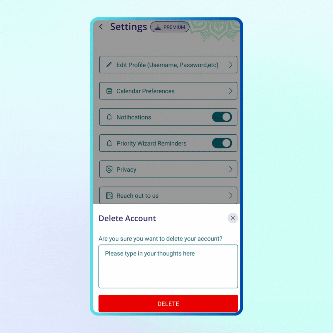 GIF showing where the Delete Account button is present
