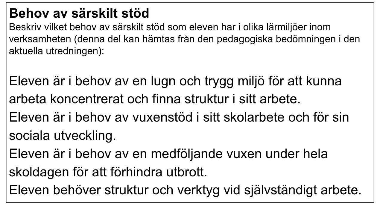 Exempel behov av särskilt stöd