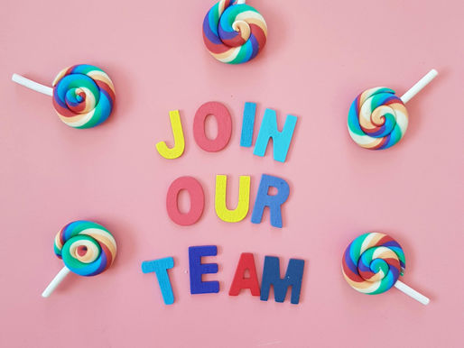 A photo of colourful lolly sweets with colourful text Join Our Team