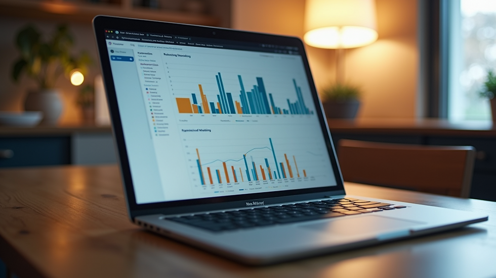 Eye-level view of a laptop displaying marketing analytics