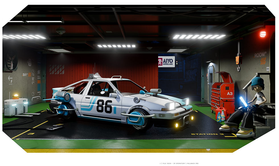 The AE86 Interceptor sitting in Pan's Garage