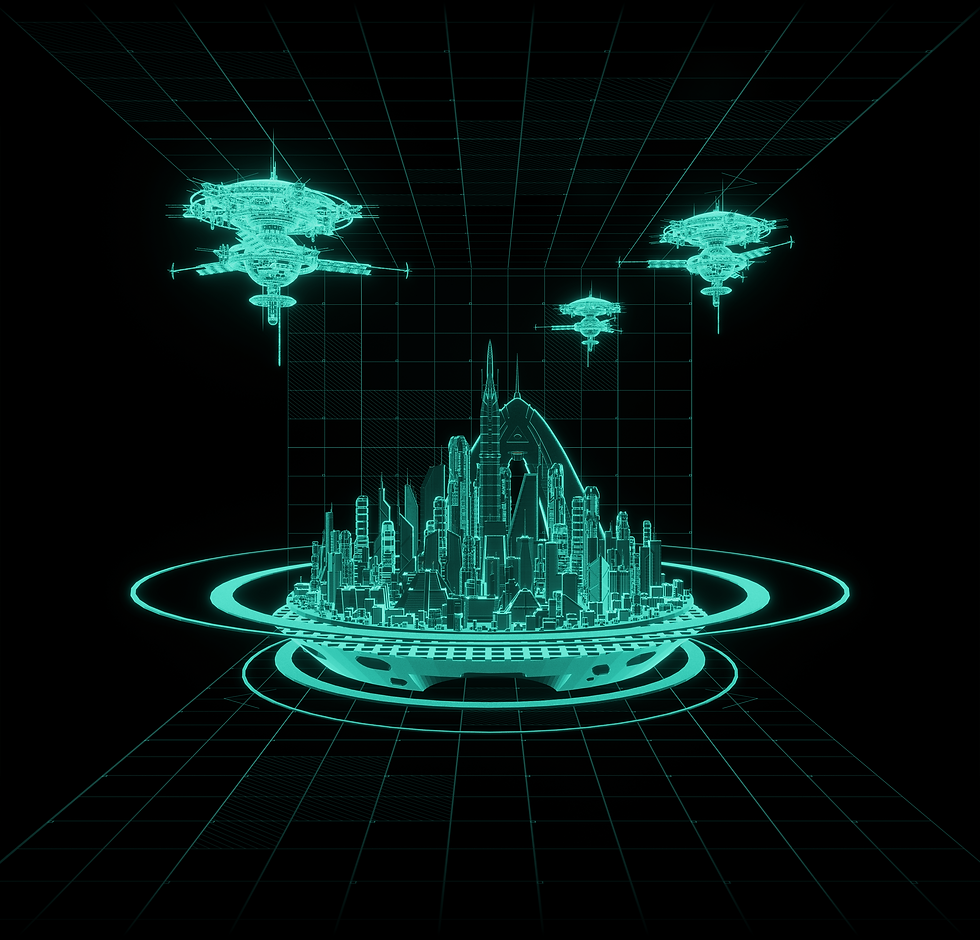 Aiyowah city 3D map with space stations floating above