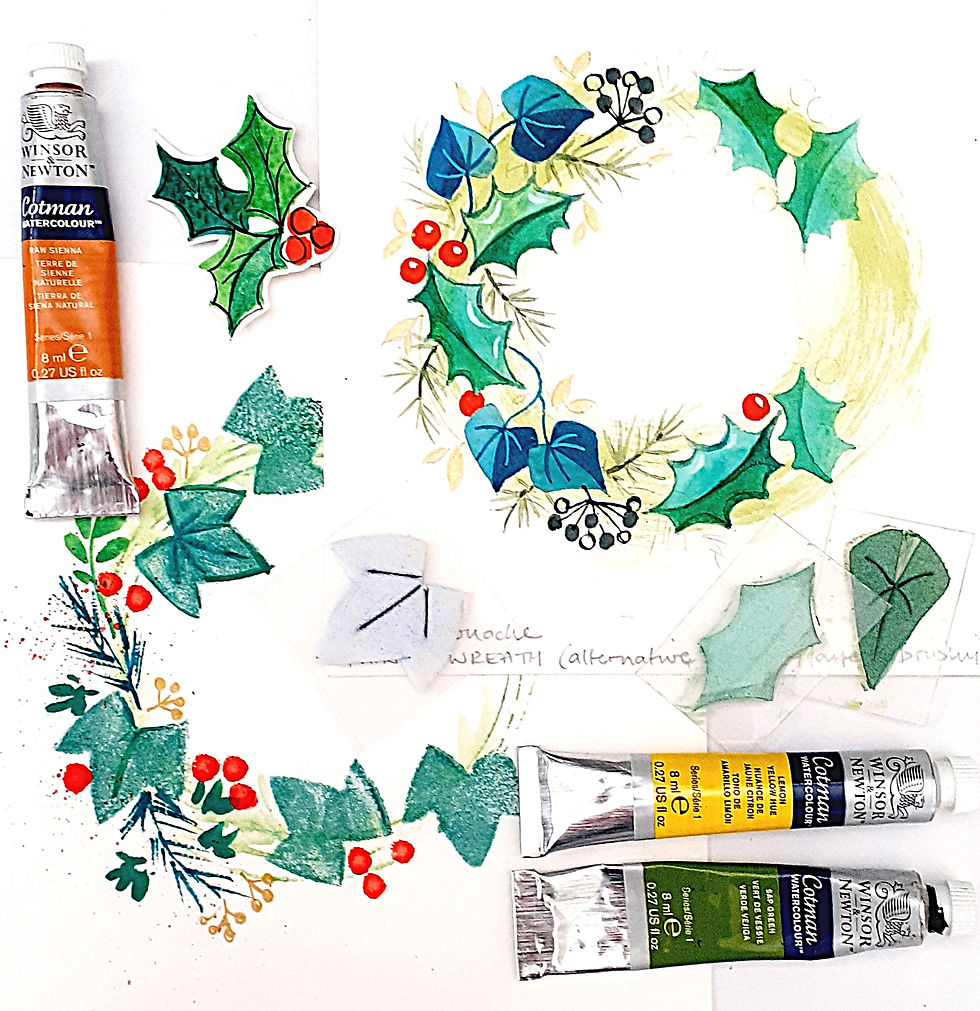 winter wreath in paint and print