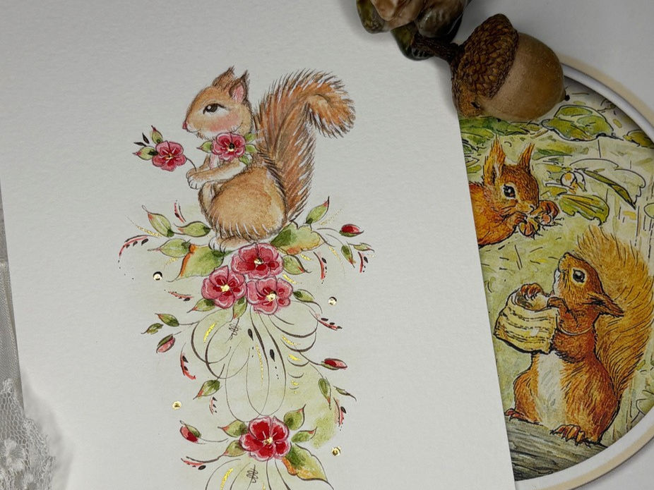 Thumbnail: example of squirrel offhand flourishing by Heather Held