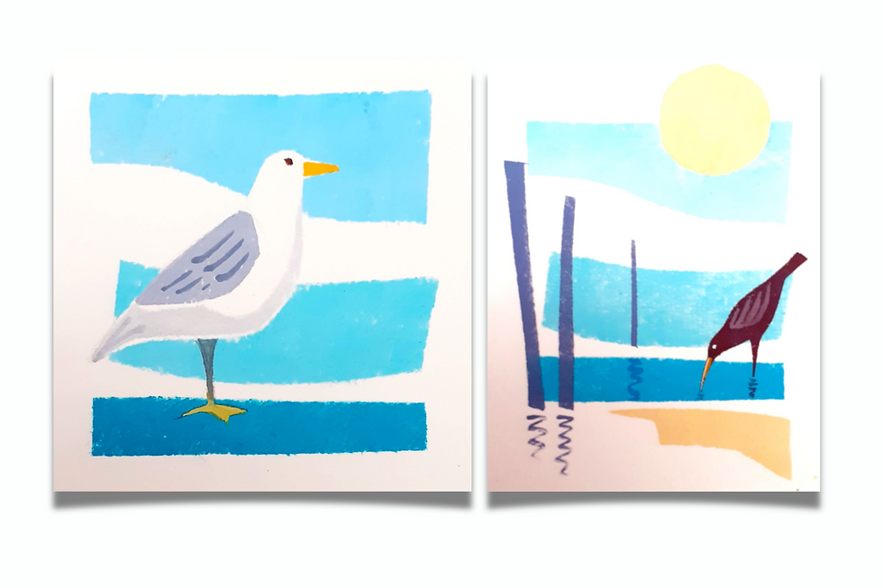 examples of pochoir prints of coastal birds