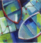 acrylic abstract painting of boats