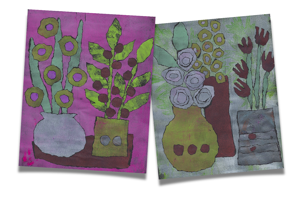 Thumbnail: examples of gel print collages by Janina Maher