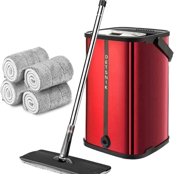 Flat Floor Mop and Bucket System Upgrade Stainless Steel Mop Bucket & Wringer