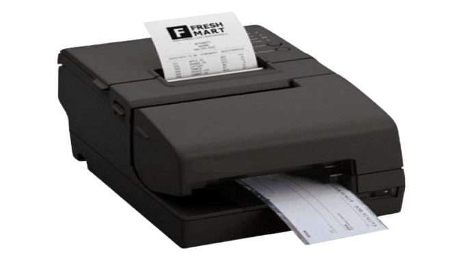 An example of a MICR machine with a cheque in it.