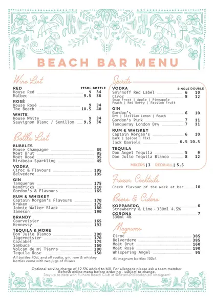 Beach Bar Menu