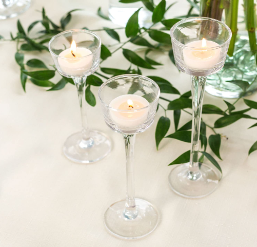 Long Stem Glass Tealight Holders - Set of 12