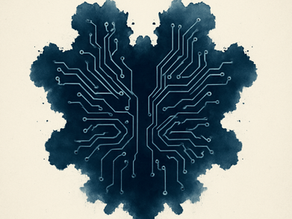A Rorschach style image with embedded microchip design.