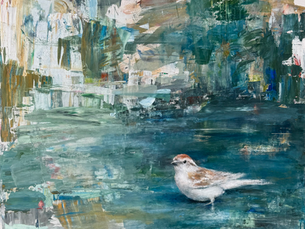 Wading II,  Nature painting featuring a bird by Tracey Lane