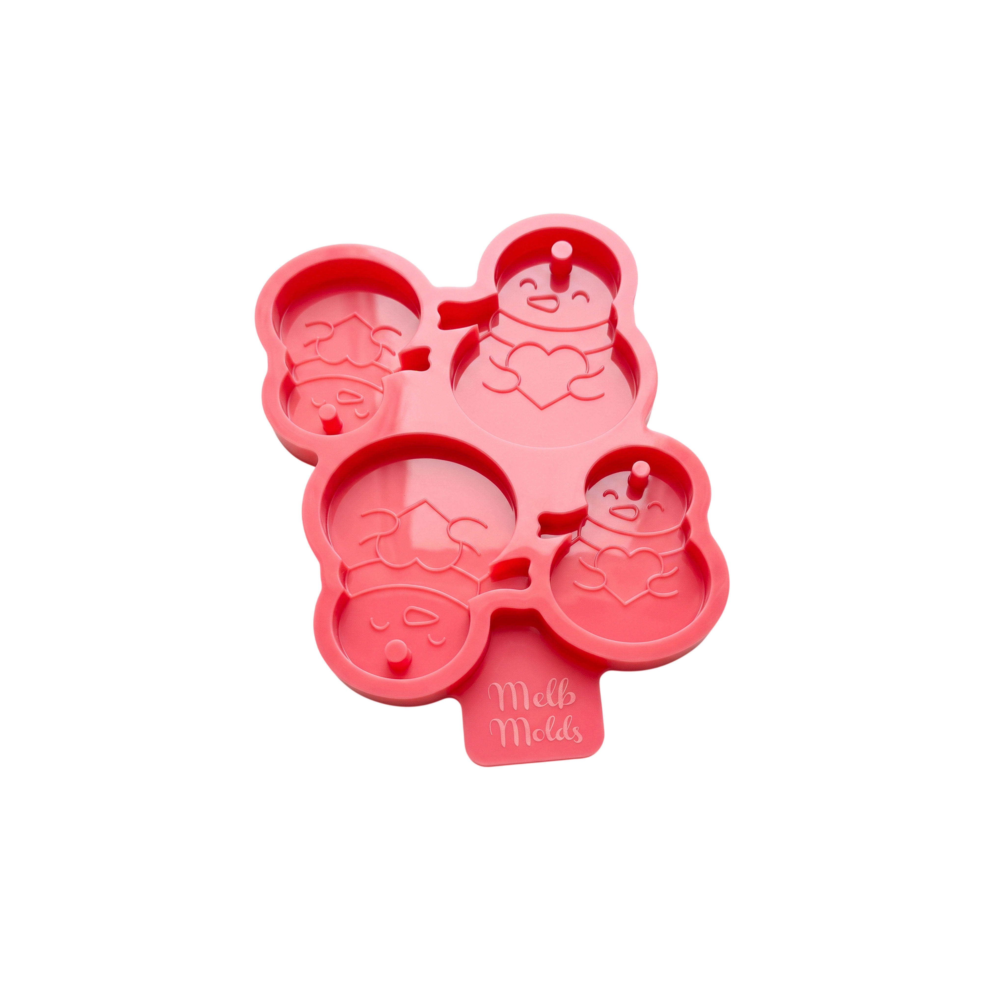 Melb Molds Winter heart snowman silicone mold with a scarf and smiling face for resin dog ID tags, keychains and charms.