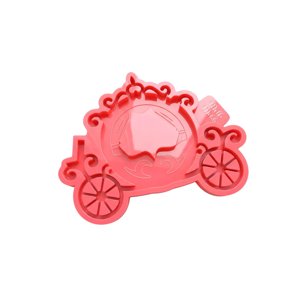 Miniatura: MelbMolds pink silicone mold for epoxy resin rounded carriage ornaments with decorative scrollwork.