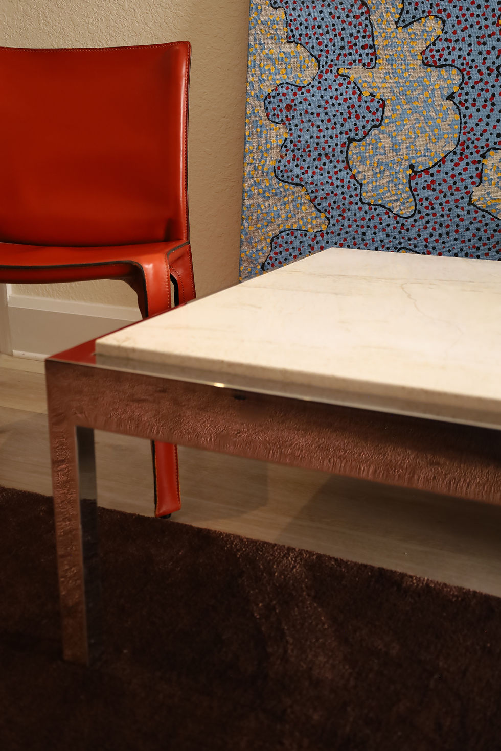 Thumbnail: Polished Steel + Travertine Coffee Table by Leon Rosen for Pace Collection