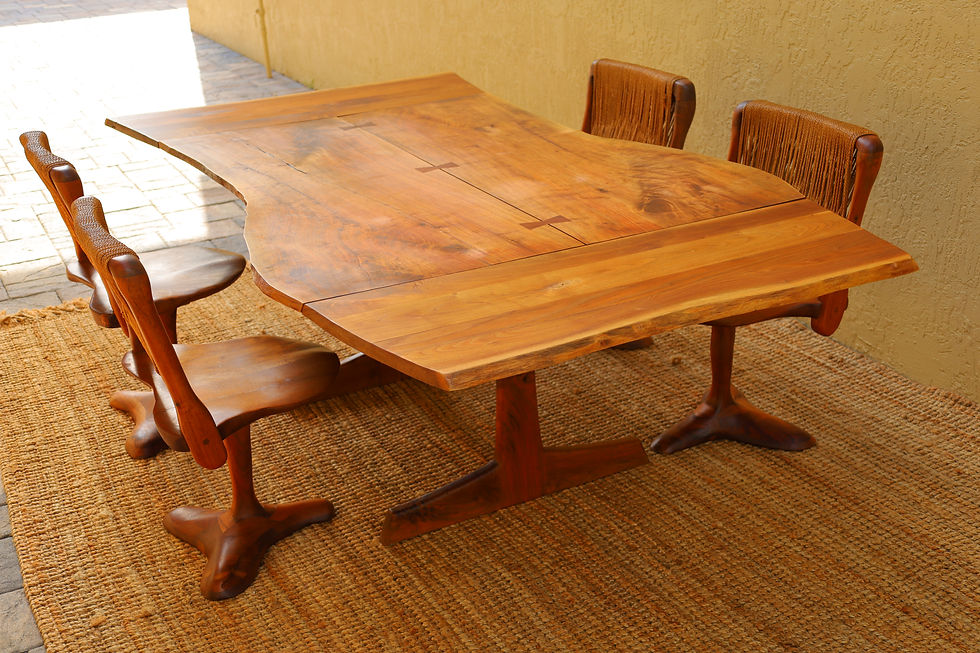 Thumbnail: Custom Walnut Trestle Dining Table & Sculptural Chair Set by Richard Rothbard
