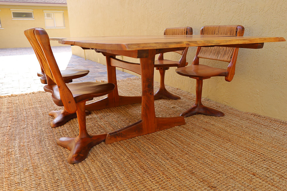 Thumbnail: Custom Walnut Trestle Dining Table & Sculptural Chair Set by Richard Rothbard