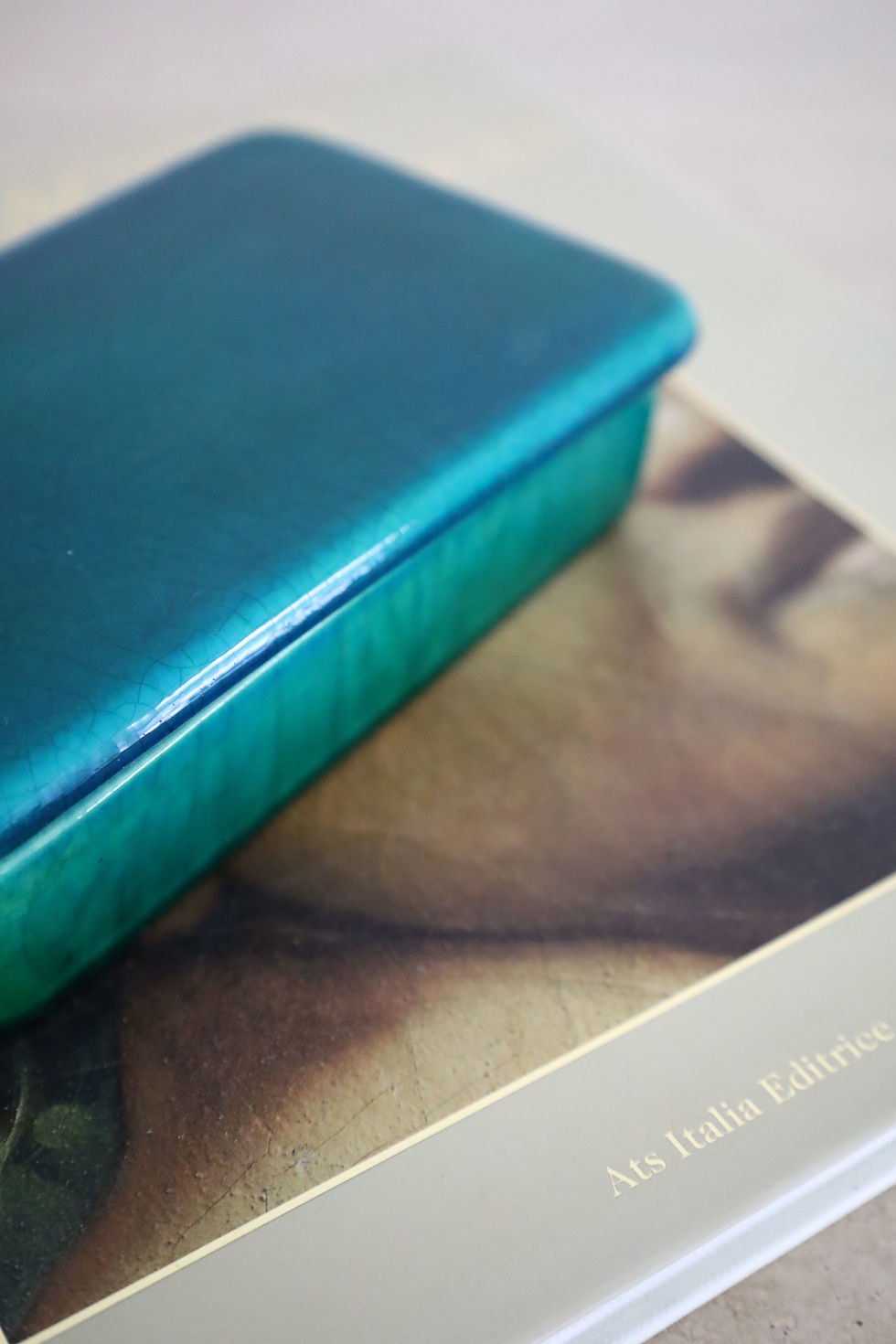 Thumbnail: Bitossi for Raymor Blue/Green Crackle Ceramic Lidded Box, Italy
