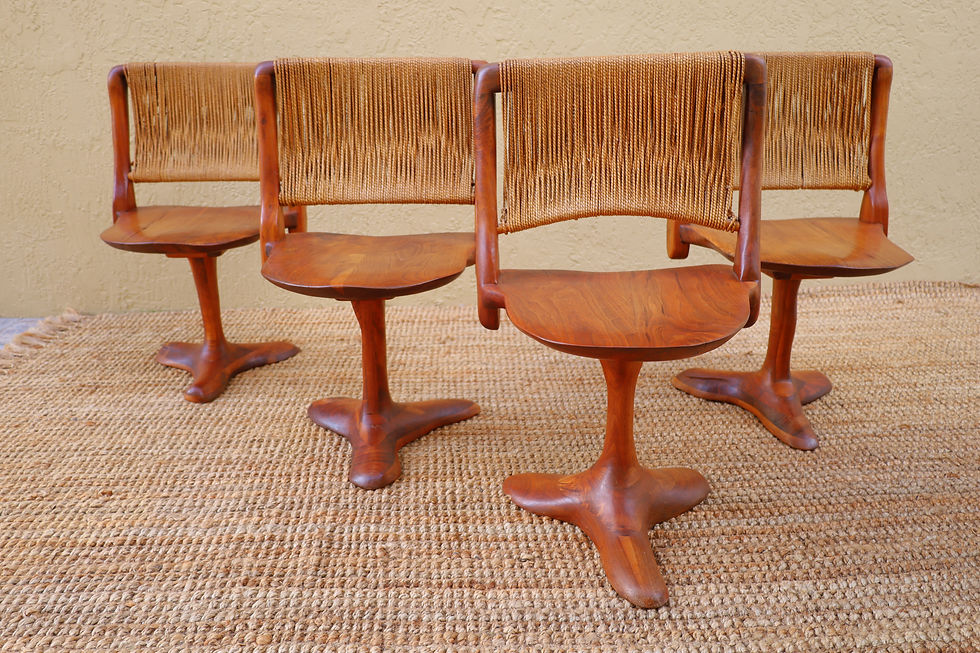 Thumbnail: Custom Walnut Trestle Dining Table & Sculptural Chair Set by Richard Rothbard