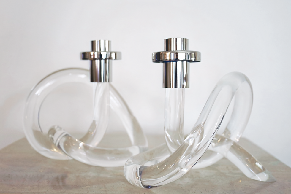 Thumbnail: Pair of Lucite & Chrome 'Pretzel' Candlesticks by Dorothy Thorpe, 1960s