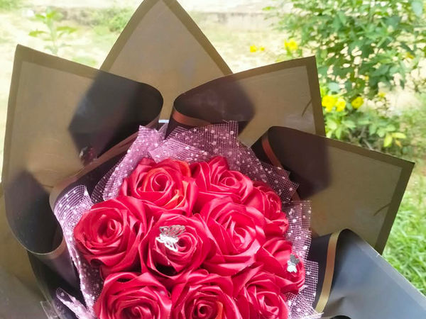 Handmade Red Ribbon Rose Bouquet