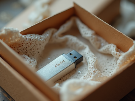USb stick stored in a decorative box with wedding keepsakes