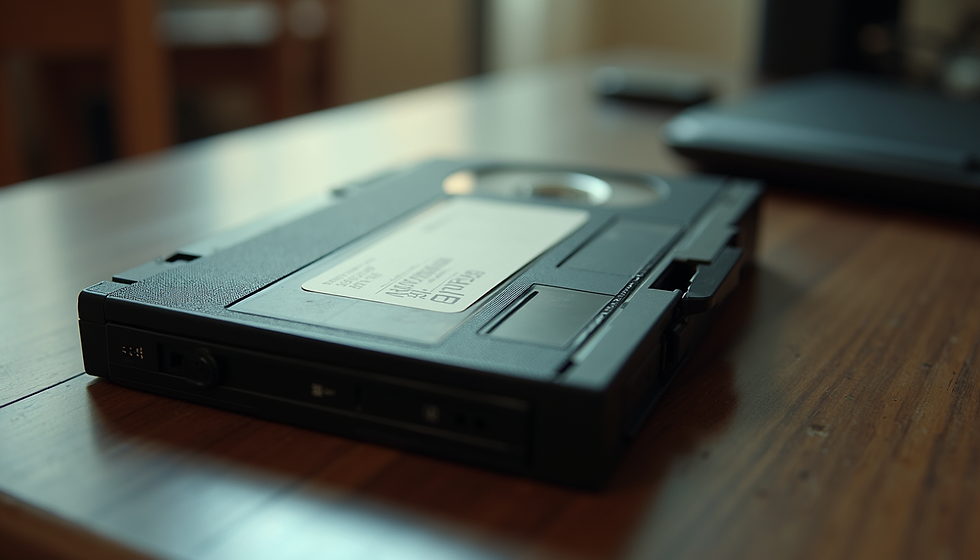 A VHS Videotape showcased on a wooden bench