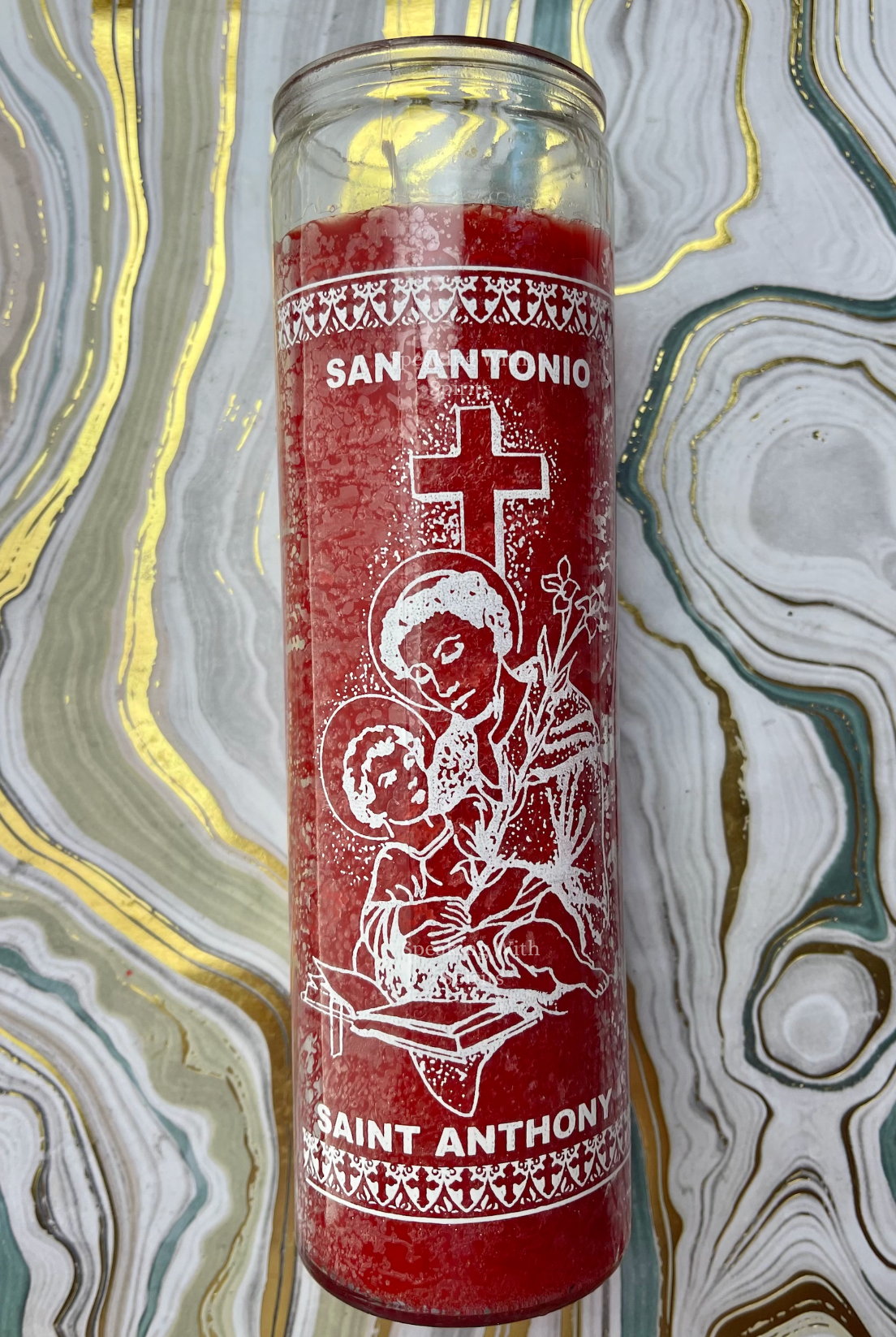 St.Anthony Glass Candle/Vela Vidrio San Antonio