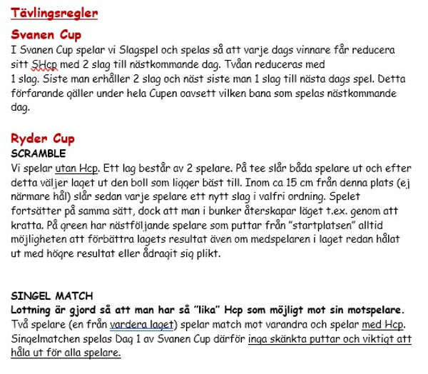 Spelregler för Svanen Cup