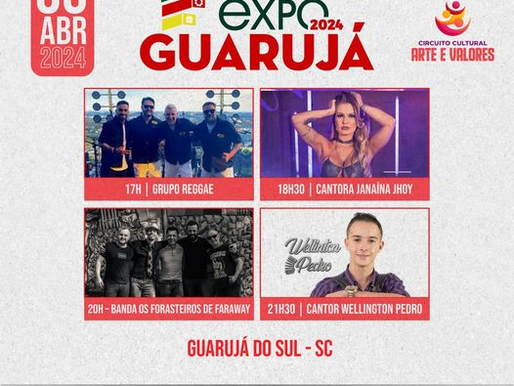 Venha fazer parte do Projeto Arte e Valores na Expo Guarujá! 🎶
Durante o evento, teremos apresentações incríveis para você curtir.
📌 No dia 06 de março, sinta o ritmo do Grupo Reggae às 17h, seguid