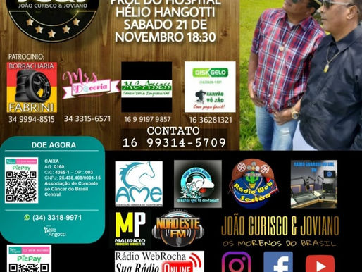 LOGO MAIS NESTE SABÁDO DIA 21 18:30 LIVE BENEFICIENTE AO VIVO COM JOÃO CORISCO E JOVIANO NA PÁGINA